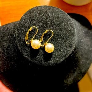 Faux pearl gold toned earrings